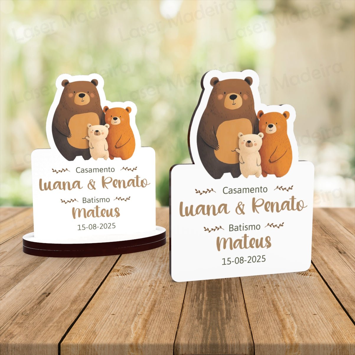 Lembrança Personalizada com Família Ursos - Iman ou base - Laser Madeira